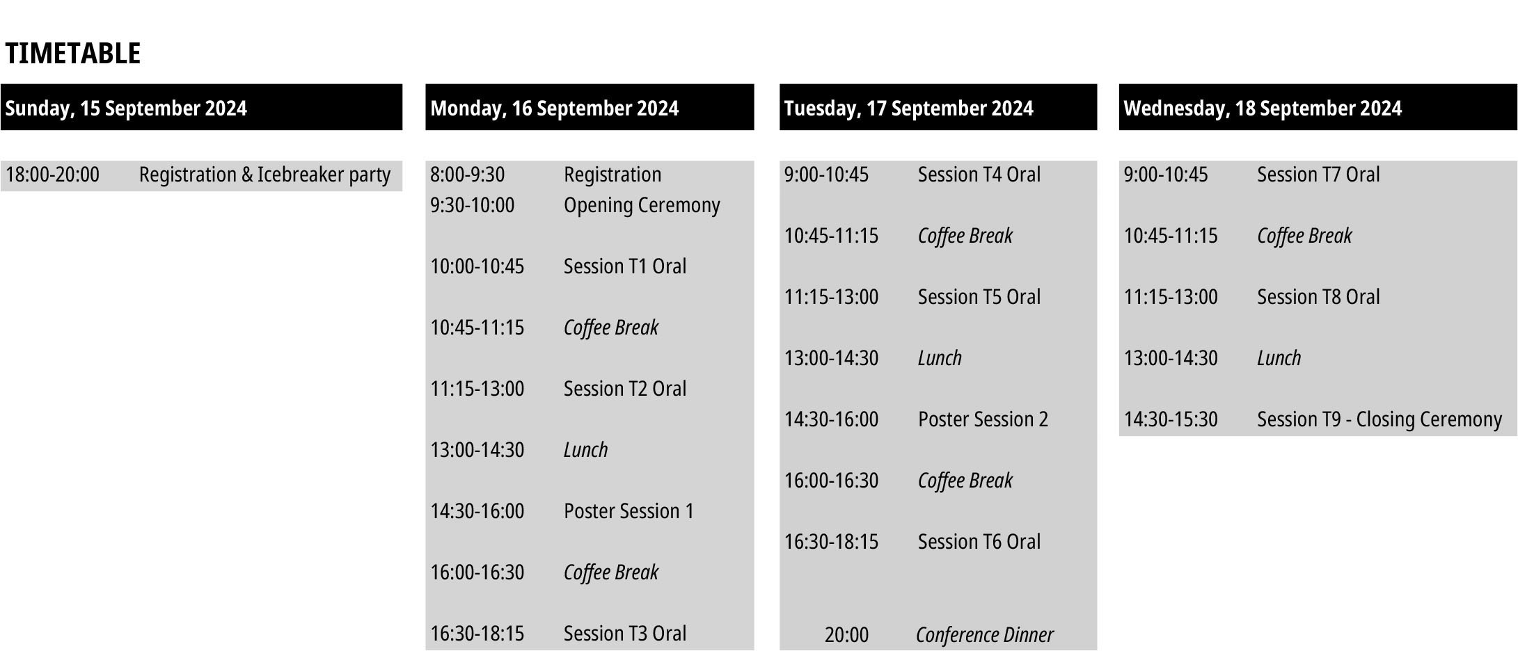 Timetable